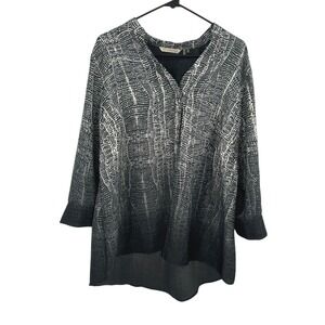 Soft Surroundings Tunic Blouse 1X Gray Abstract Print Relaxed Comfort Artsy